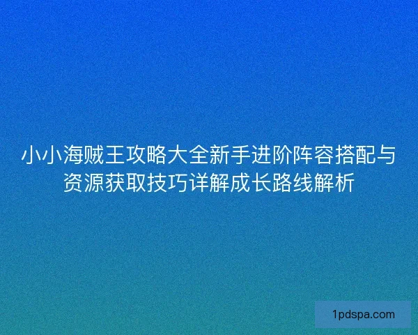 小小海贼王攻略大全新手进阶阵容搭配与资源获取技巧详解成长路线解析